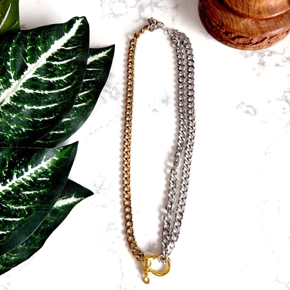 Mixed Metal Gold & Silver Cuban Link Chain Necklace Caribeaner Bit Closure NEW - Picture 4 of 10